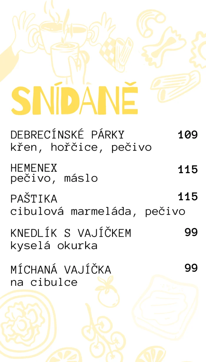 Snídaňové menu v Bistru Banditos v Chebu